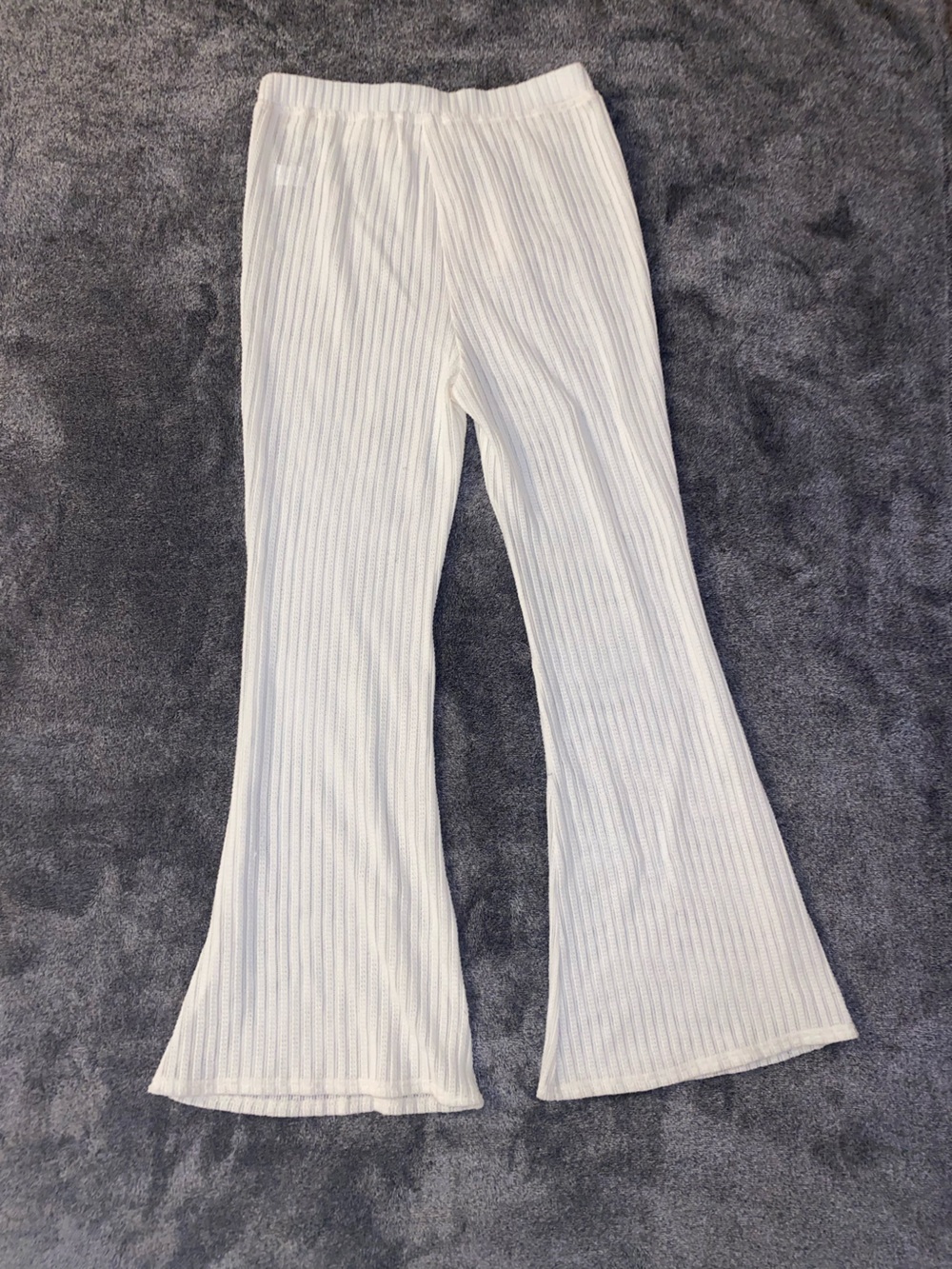 ACOA Cream Ribbed Knit Wide Leg Pants Size Large NWT - Picture 2 of 10